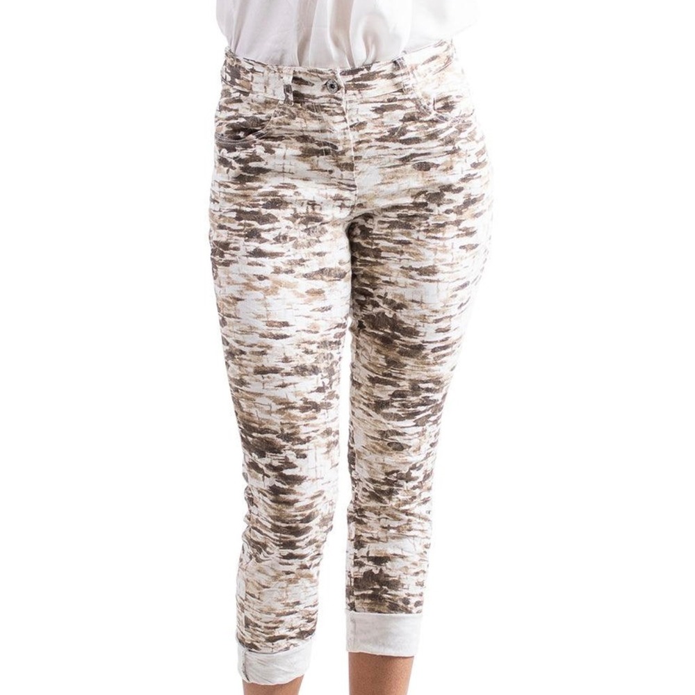 Gigi Moda Made in Italy Abstract Birch Print Slim Fit Pants Earth Tones Size S